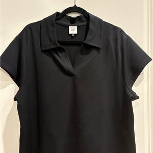 CAbi Kudos Top—-Black Collared Women's Blouse
